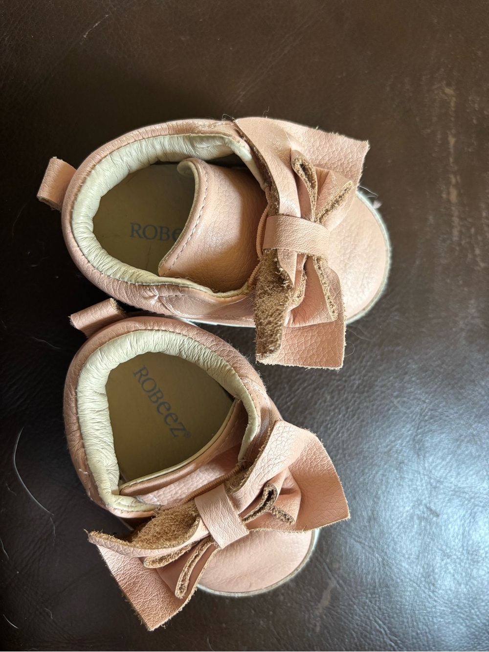 Robeez Pink Bow Leather Baby Shoes
